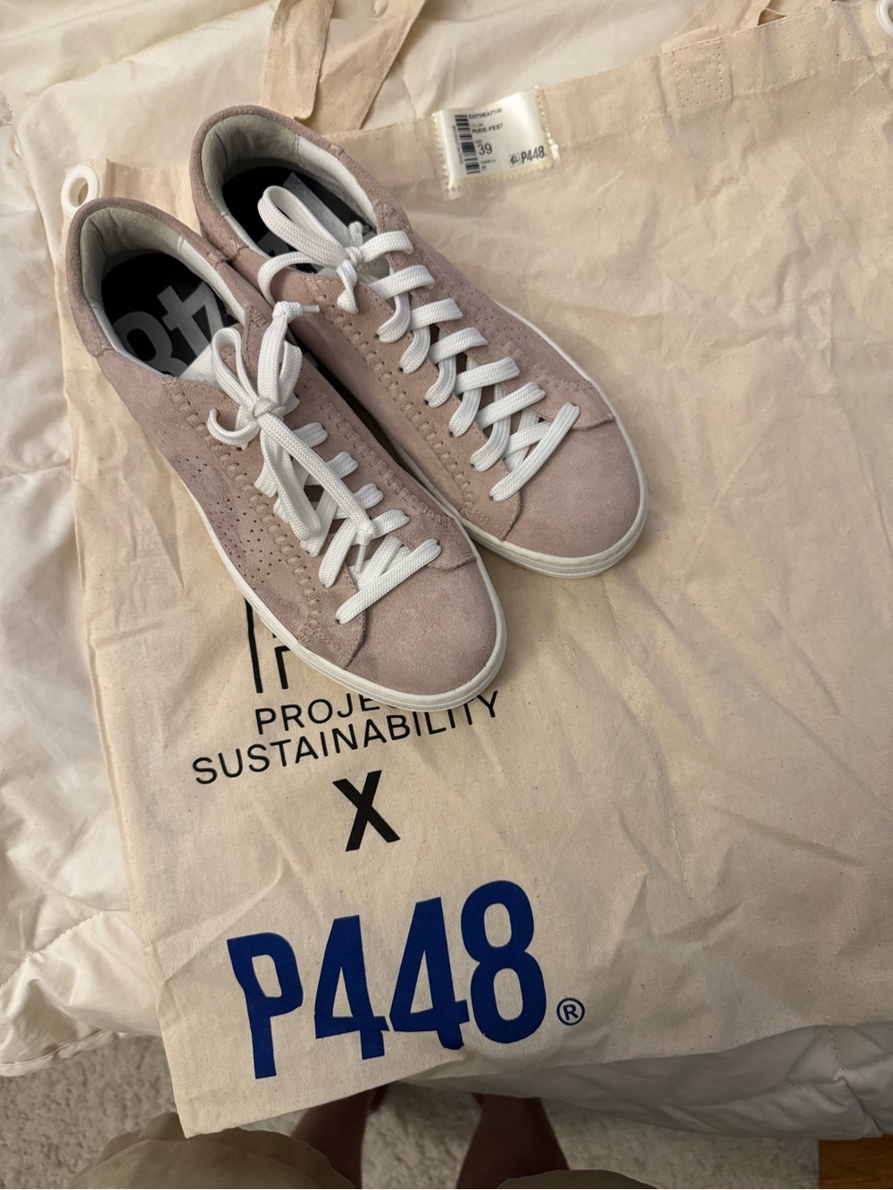 P448 Blush Suede Low-Top Sneakers with White Laces